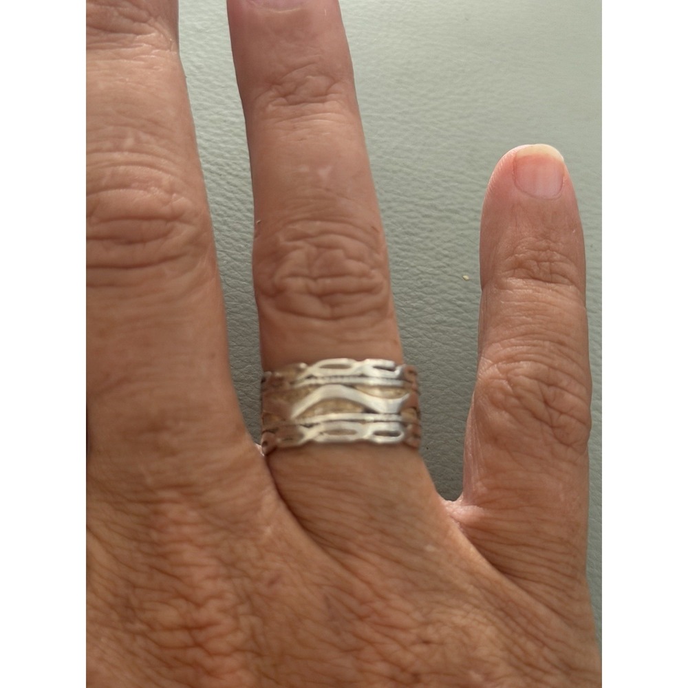925 Sterling Silver Vintage MC Wavy Wide Band Ring Size 7 #443 - Picture 3 of 6